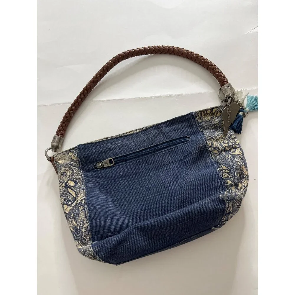 Sackroots Women's Elsa Small Hobo Bag Blue Jute‎ Blend Faux Leather Strap